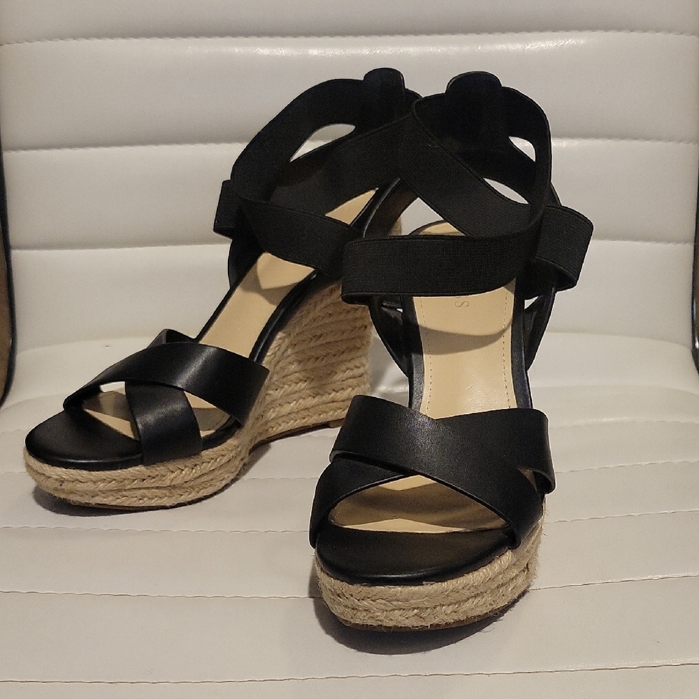 Guess Black Wedge Sandals with Crisscross Straps